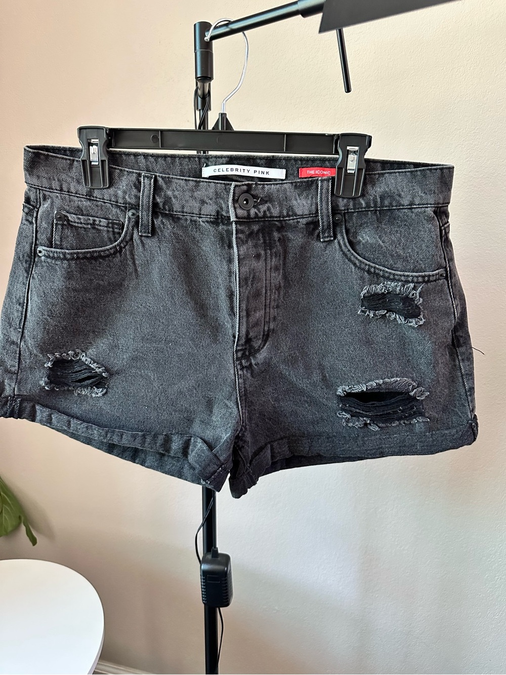 Celebrity Pink Black Distressed High-Rise Denim Shorts